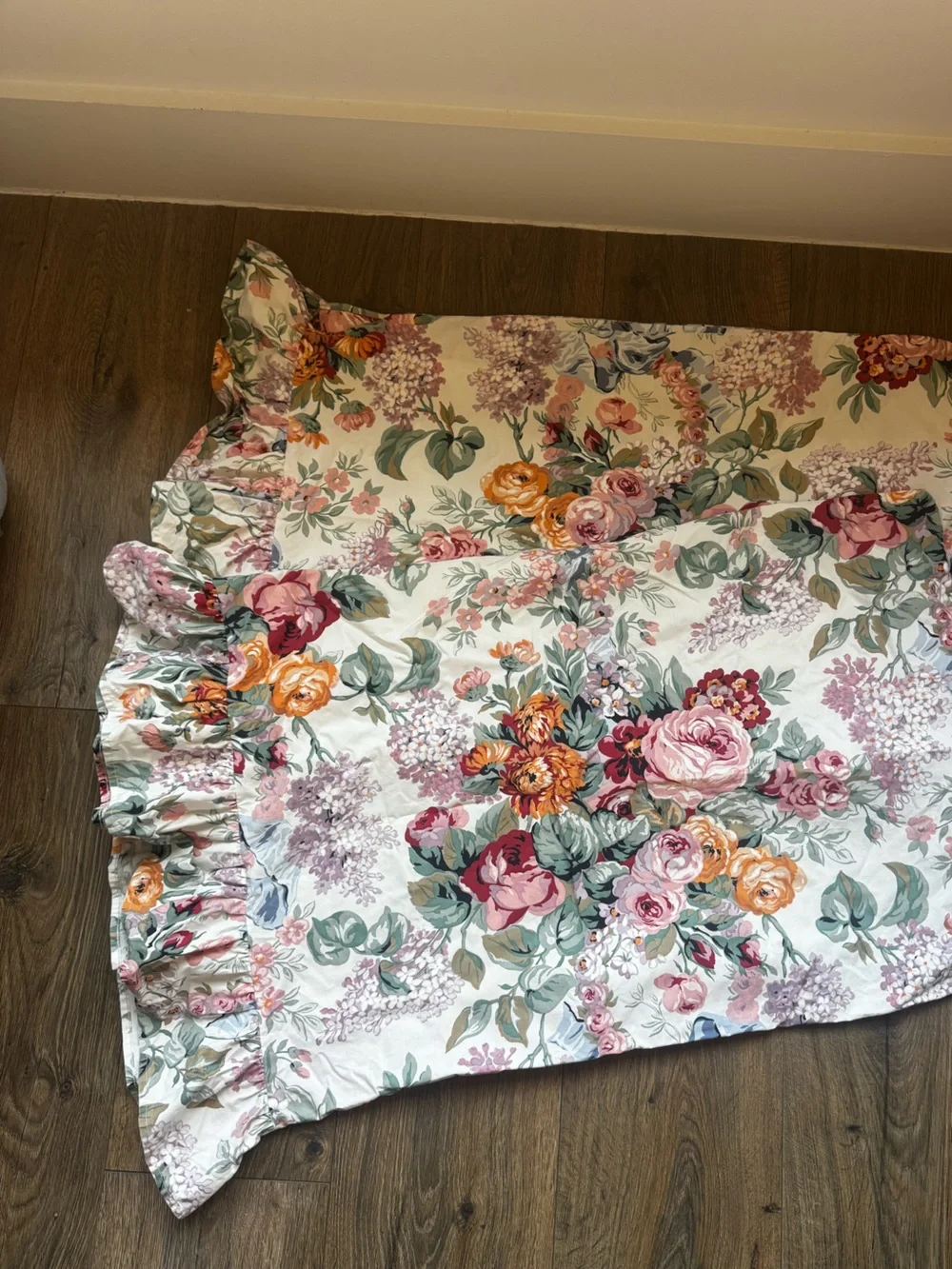 Two Ralph Lauren Vintage Floral Pillowcase Ruffle 1990s